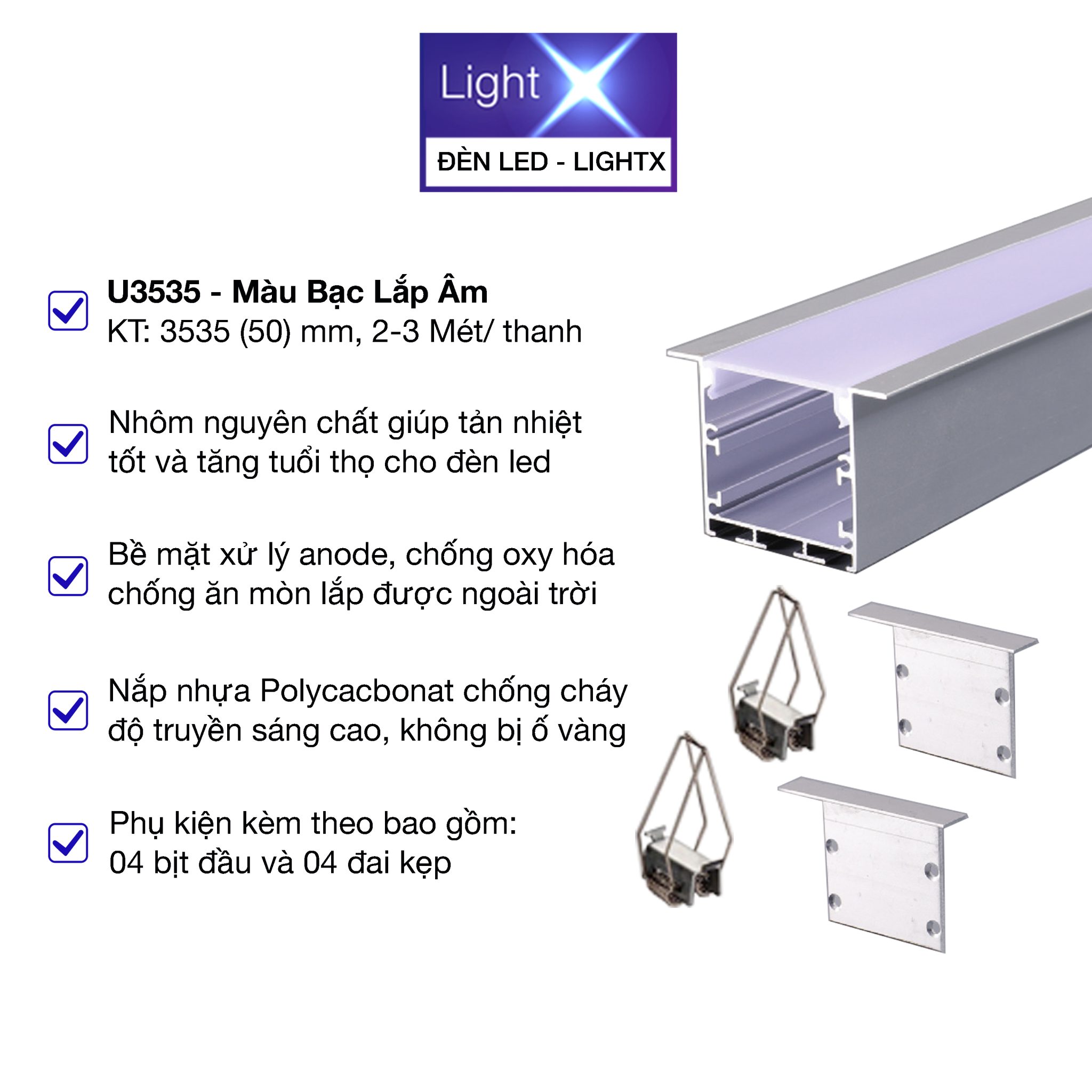 Led U35 Thanh nhôm định hình led U3535A – Tổng Kho Đèn Led thanh